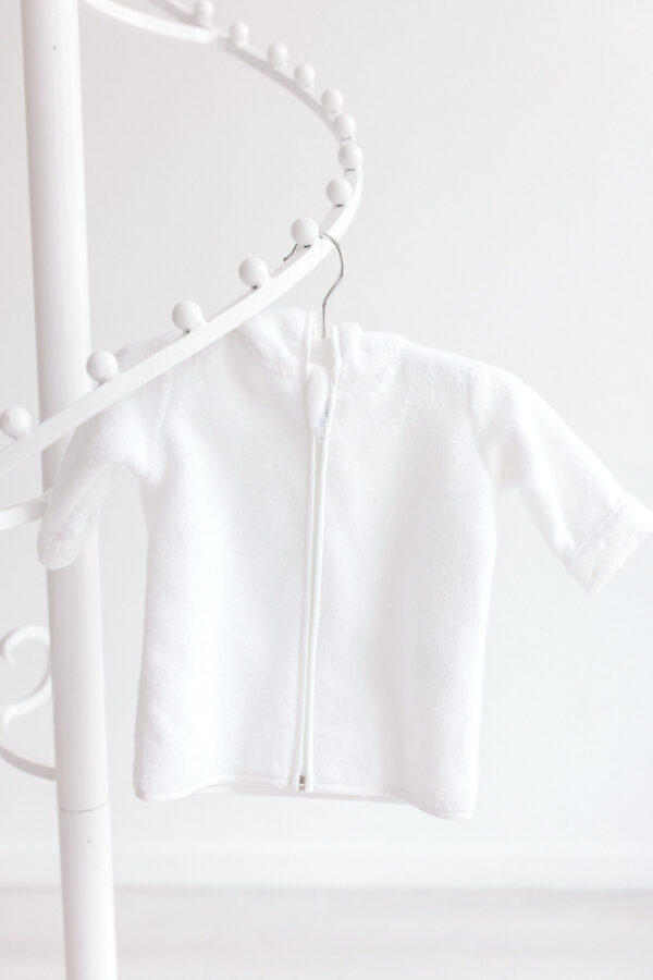 Baby Bathrobe – White with Ecru Dots