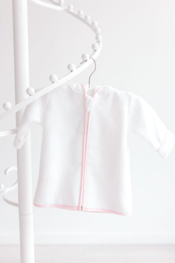 Baby Bathrobe – White with Pink Dots