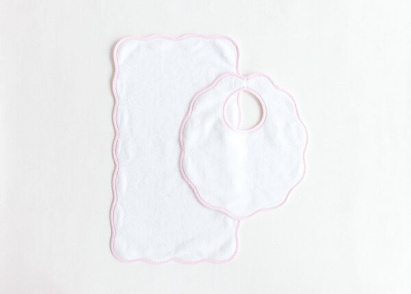 Bib & Burp Set – Pink Gingham Scalloped Edge
